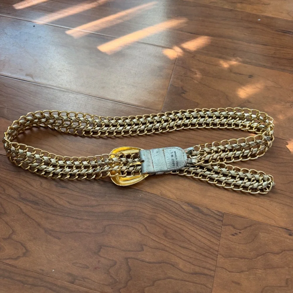 Vintage Gold Multi Strand Woven Chain Belt Y2K Silver Metallic Interlace M/L